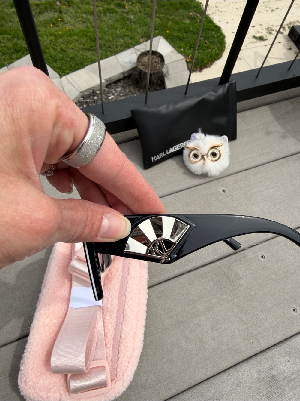 BUNDLE! Karl Lagerfeld Sunglasses & case, faux Sherpa belt bag & Owl Bag charm. - Picture 4 of 5